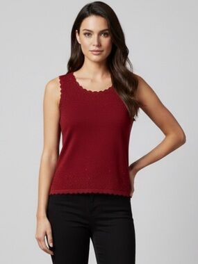 VINTAGE OSCAR DE LA RENTA MERINO WOOL Elegant Red Sleeveless Top Knit Medium